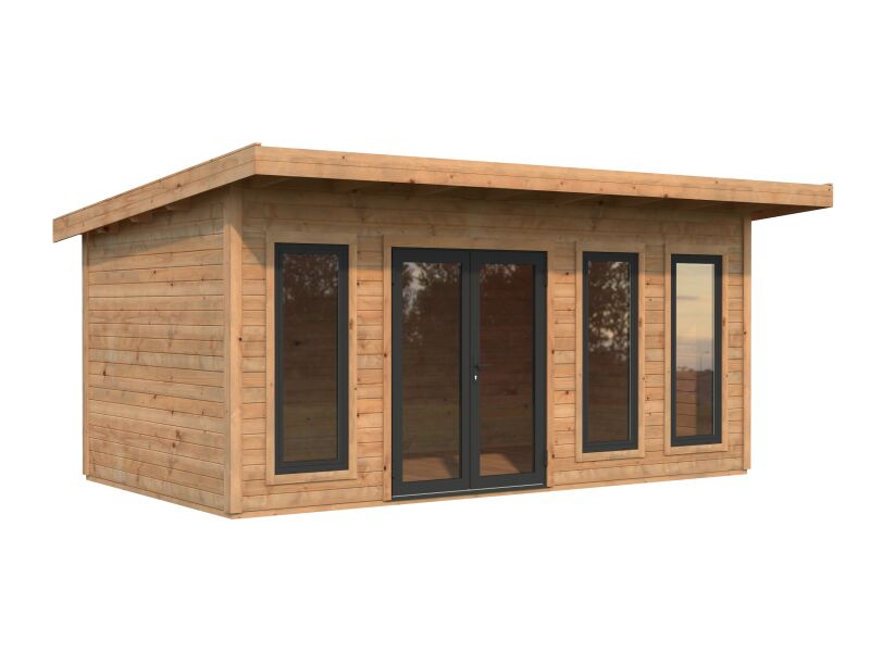 4743142064337 - Gartenhaus AURELIA 152 m² - 550x300cm 44 mm inkl Boden Tür- u Fenster Aluminium hellbraun imprägniert