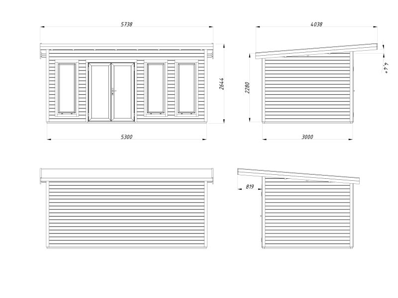 Palmako Gartenhaus AURELIA 15,2 m² - 550x300cm, 44 mm, inkl. Boden, Tür- u. Fenster Aluminium, lackiert hellgrau (7042) + anthrazit (7016)