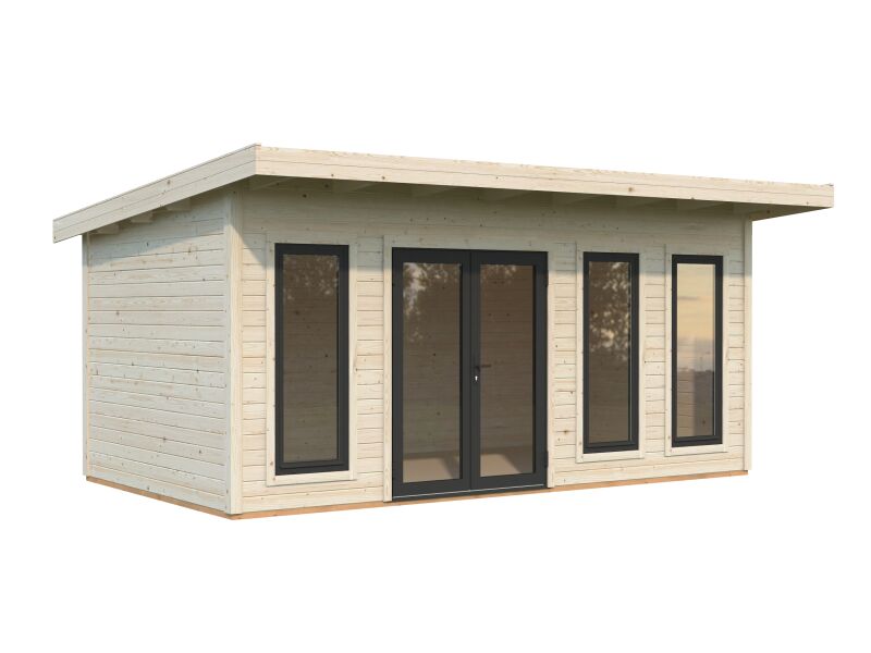Palmako Gartenhaus AURELIA 15,2 m² - 550x300cm, 44 mm, inkl. Boden, Tür- u. Fenster Aluminium, lackiert hellgrau (7042) + anthrazit (7016)
