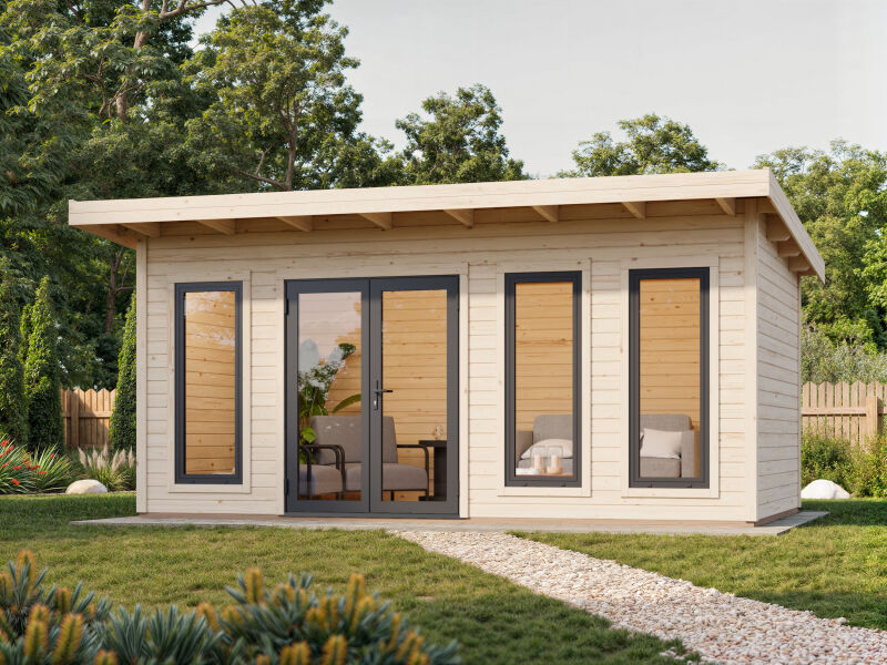 Palmako Gartenhaus AURELIA 15,2 m² - 550x300cm, 44 mm, inkl. Boden, Tür- u. Fenster Aluminium, lackiert hellgrau (7042) + anthrazit (7016)