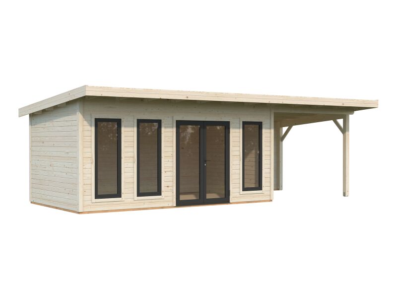 Palmako Gartenhaus AURELIA 15,2+7,9 m² - 833x300cm, 44 mm, inkl. Seitendach 303 cm, inkl. Boden, Tür- u. Fenster Aluminium, naturbelassen