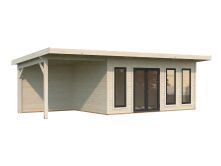 Palmako Gartenhaus AURELIA 15,2+7,9 m² - 833x300cm, 44 mm, inkl. Seitendach 303 cm, inkl. Boden, Tür- u. Fenster Aluminium, natur + farbig