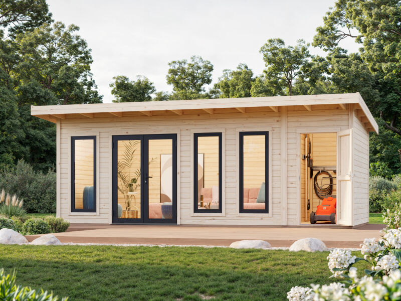 Palmako Gartenhaus AURELIA 19,2 m² - 670x300 cm, 2-Raum, 44 mm, inkl. Boden, Tür- u. Fenster Aluminium, natur + farbig