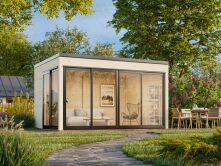 Palmako Gartenhaus SERENA 12,6 m² SET 1 - 420x320cm, 44mm , inkl. Boden, Schiebetür, lackiert dunkelgrau (7012) + dunkelgrau (7012)