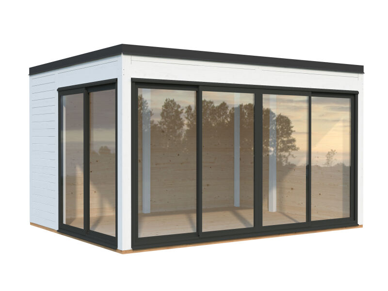 Palmako Gartenhaus SERENA 12,6 m² SET 1 - 420x320cm, 44mm , inkl. Boden, Schiebetür, lackiert weiß (9016) + weiß (9016)