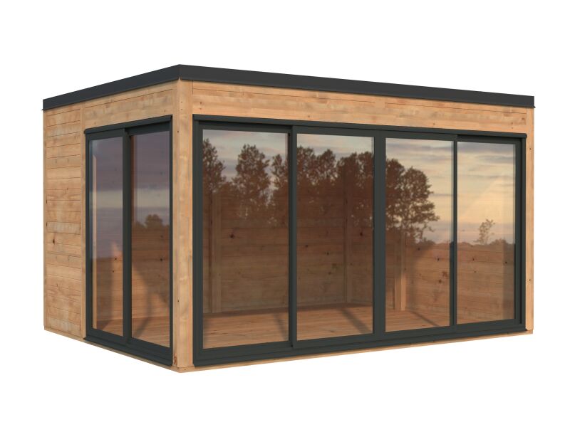 Palmako Gartenhaus SERENA 12,6 m² SET 1 ISO - 420x320cm, 44mm , inkl. Boden, Schiebetür Plus, lackiert anthrazit (7016) + anthrazit (7016)