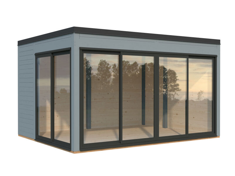 Palmako Gartenhaus SERENA 12,6 m² SET 1 ISO - 420x320cm, 44mm , inkl. Boden, Schiebetür Plus, lackiert anthrazit (7016) + anthrazit (7016)