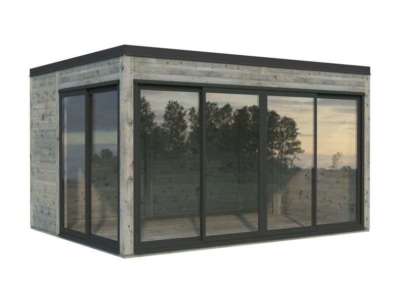 Palmako Gartenhaus SERENA 12,6 m² SET 1 ISO - 420x320cm, 44mm , inkl. Boden, Schiebetür Plus, lackiert hellgrau (7042)+ hellgrau (7042)