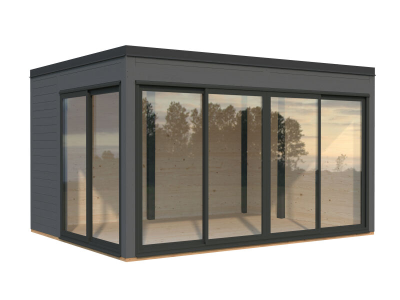 Palmako Gartenhaus SERENA 12,6 m² SET 1 ISO - 420x320cm, 44mm , inkl. Boden, Schiebetür Plus, lackiert hellgrau (7042)+ hellgrau (7042)
