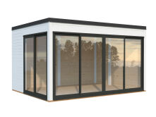 Palmako Gartenhaus SERENA 12,6 m² SET 1 ISO - 420x320cm, 44mm , inkl. Boden, Schiebetür Plus, lackiert hellgrau (7042)+ hellgrau (7042)