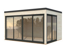 Palmako Gartenhaus SERENA 12,6 m² SET 1 ISO - 420x320cm, 44mm , inkl. Boden, Schiebetür Plus, lackiert hellgrau (7042)+ hellgrau (7042)