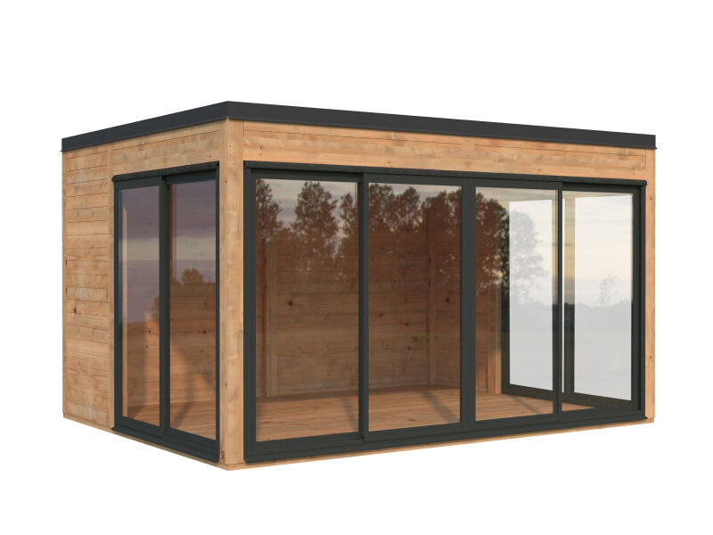 4743142067444 - Gartenhaus SERENA 126 m² SET 2 - 420x320cm 44mm  inkl Boden Schiebetür hellbraun imprägniert