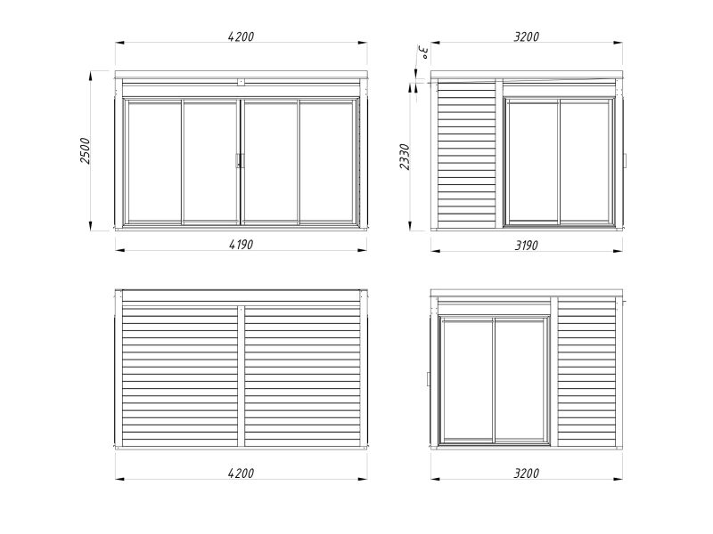 Palmako Gartenhaus SERENA 12,6 m² SET 2 - 420x320cm, 44mm , inkl. Boden, Schiebetür, hellbraun imprägniert