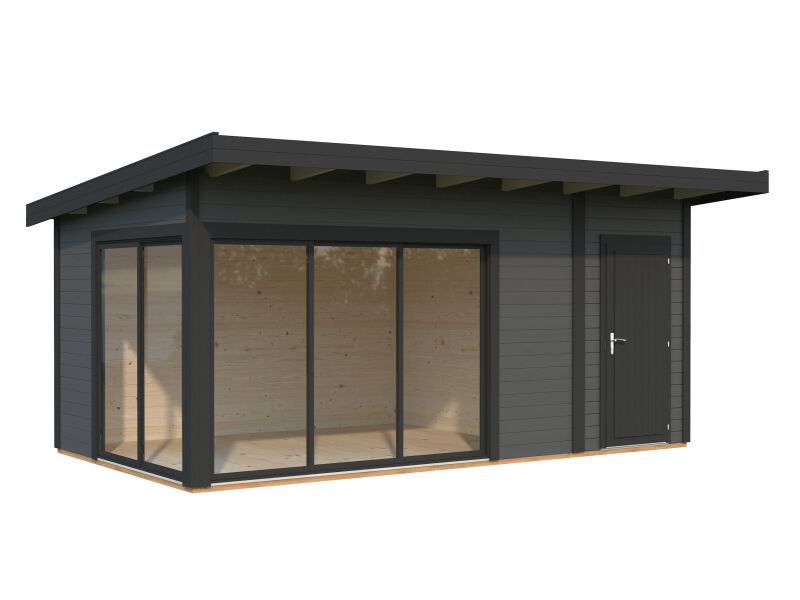 Gartenhaus ANDREA 15,2 m² - 530x300 cm, 44 mm, 2-Raum,  inkl. Boden, Schiebetür, natur + farbig