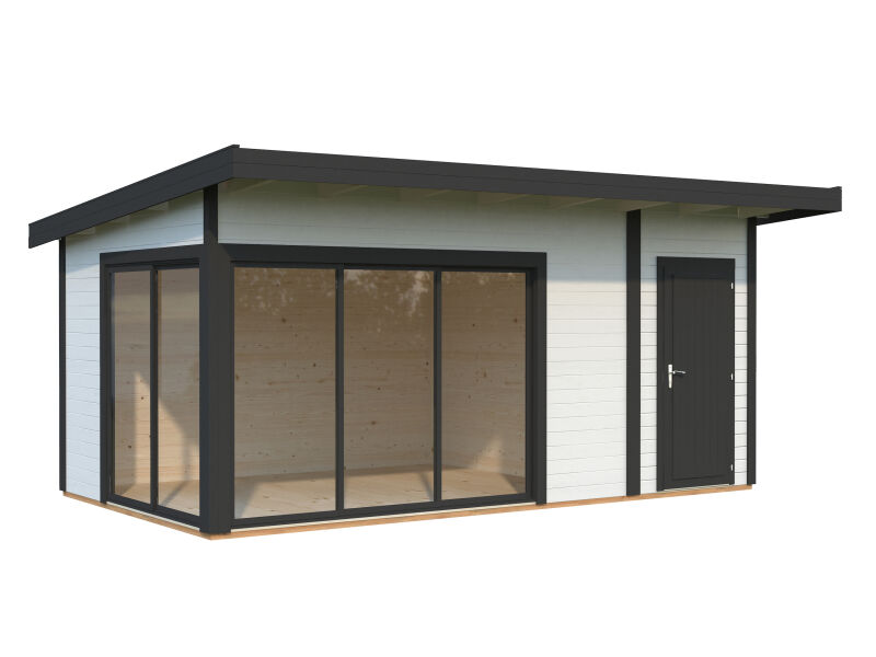 Gartenhaus ANDREA 15,2 m² - 530x300 cm, 44 mm, 2-Raum,  inkl. Boden, Schiebetür, natur + farbig