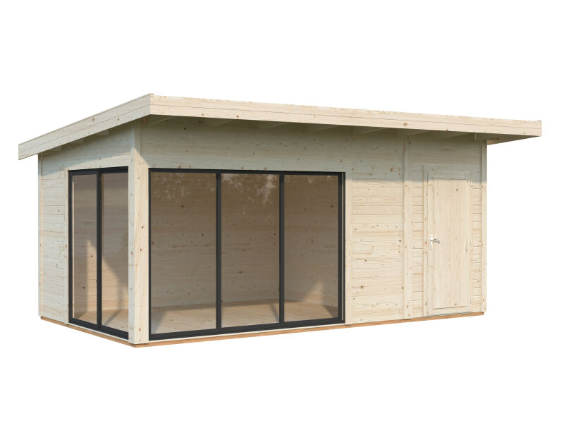 Gartenhaus ANDREA 15,2 m² - 530x300 cm, 44 mm, 2-Raum,  inkl. Boden, Schiebetür, natur + farbig