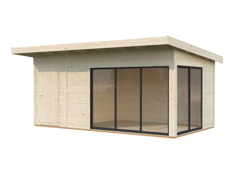 Gartenhaus ANDREA 15,2 m² - 530x300 cm, 44 mm, 2-Raum,  inkl. Boden, Schiebetür, natur + farbig