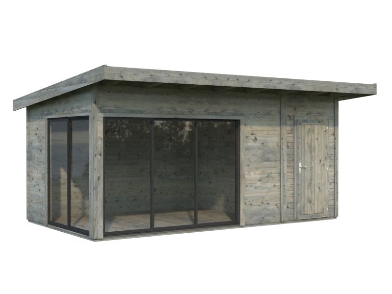Gartenhaus ANDREA 15,2 m² - 530x300 cm, 44 mm, 2-Raum,  inkl. Boden, Schiebetür, natur + farbig