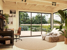Gartenhaus ANDREA 15,2 m² - 530x300 cm, 44 mm, 2-Raum,  inkl. Boden, Schiebetür, natur + farbig
