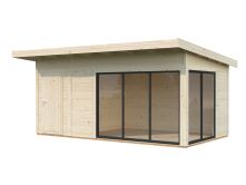 Gartenhaus ANDREA 15,2 m² - 530x300 cm, 44 mm, 2-Raum,  inkl. Boden, Schiebetür, natur + farbig