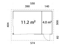 Gartenhaus ANDREA 15,2 m² ISO - 530x300 cm, 44 mm,...