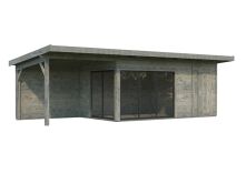 Gartenhaus ANDREA 15,2+7,9 m² - 833x300 cm, 44 mm, 2-Raum+Seitendach 303 cm,  inkl. Boden, Schiebetür, transparent imprägniert