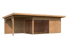 Gartenhaus ANDREA 15,2+7,9 m² - 833x300 cm, 44 mm, 2-Raum+Seitendach 303 cm,  inkl. Boden, Schiebetür, transparent imprägniert