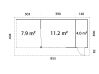 Gartenhaus ANDREA 15,2+7,9 m² - 833x300 cm, 44 mm, 2-Raum+Seitendach 303 cm,  inkl. Boden, Schiebetür, natur + farbig