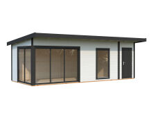 Gartenhaus ANDREA 21,1 m² - 735x300 cm, 44 mm, 2-Raum, inkl. Boden, Schiebetür, hellbraun imprägniert