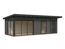 Gartenhaus ANDREA 21,1 m² - 735x300 cm, 44 mm, 2-Raum, inkl. Boden, Schiebetür, grau imprägniert