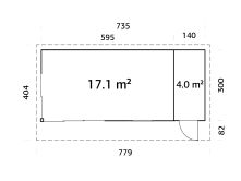 Gartenhaus ANDREA 21,1 m² - 735x300 cm, 44 mm,...