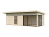 Gartenhaus ANDREA 21,1 m² - 735x300 cm, 44 mm, 2-Raum, inkl. Boden, Schiebetür, natur + farbig