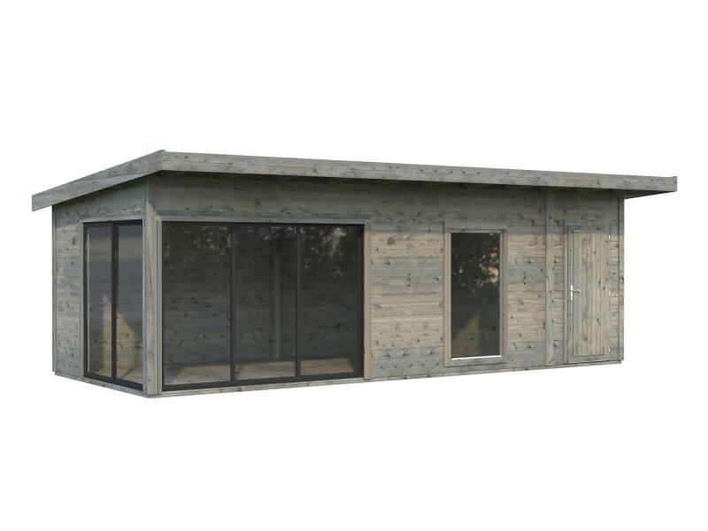 4743142065181 - Gartenhaus ANDREA 211 m² ISO - 735x300 cm 44 mm 2-Raum inkl Boden Schiebetür Plus transparent imprägniert