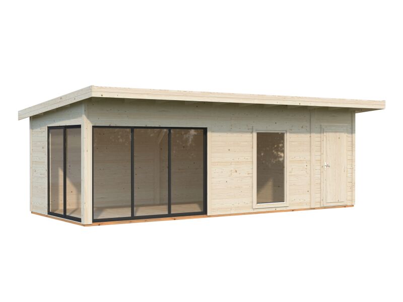 Gartenhaus ANDREA 21,1 m² ISO - 735x300 cm, 44 mm, 2-Raum, inkl. Boden, Schiebetür Plus, lackiert weiß (9016) + anthrazit (7016)