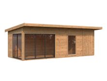 Gartenhaus ANDREA 21,1 m² ISO - 735x300 cm, 44 mm, 2-Raum, inkl. Boden, Schiebetür Plus, lackiert weiß (9016) + anthrazit (7016)