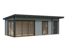 Gartenhaus ANDREA 21,1 m² ISO - 735x300 cm, 44 mm, 2-Raum, inkl. Boden, Schiebetür Plus, natur + farbig