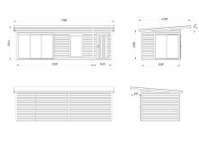 Gartenhaus ANDREA 21,1 m² ISO - 735x300 cm, 44 mm, 2-Raum, inkl. Boden, Schiebetür Plus, natur + farbig
