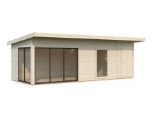 Gartenhaus ANDREA 21,1 m² ISO - 735x300 cm, 44 mm, 2-Raum, inkl. Boden, Schiebetür Plus, natur + farbig