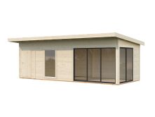 Gartenhaus ANDREA 21,1 m² ISO - 735x300 cm, 44 mm, 2-Raum, inkl. Boden, Schiebetür Plus, natur + farbig