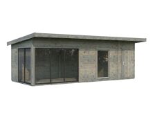 Gartenhaus ANDREA 21,1 m² ISO - 735x300 cm, 44 mm, 2-Raum, inkl. Boden, Schiebetür Plus, natur + farbig
