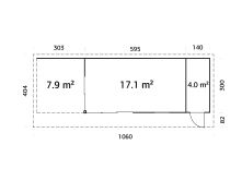 Gartenhaus ANDREA 21,1+7,9 m² - 1038x300 cm, 44 mm,...