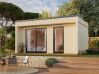 Palmako TINY Gartenhaus JOHANNA 13,6 m²  ISO, 18+47+95 mm Elemente, 562x339 cm, Schiebetür, inkl. Fußboden, natur