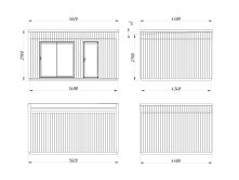 Palmako TINY Gartenhaus JOHANNA 19,4 m²  ISO, 18+47+95 mm Elemente, 562x448 cm, Schiebetür, inkl. Fußboden, natur