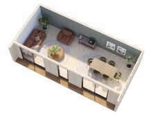 Palmako TINY Gartenhaus JOHANNA 31,8 m²  ISO, 18+47+95 mm Elemente, 901x448 cm, Schiebetür,  inkl. Fußboden, natur