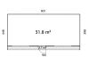 Palmako TINY Gartenhaus JOHANNA 31,8 m²  ISO, 18+47+95 mm Elemente, 901x448 cm, Schiebetür,  inkl. Fußboden, natur