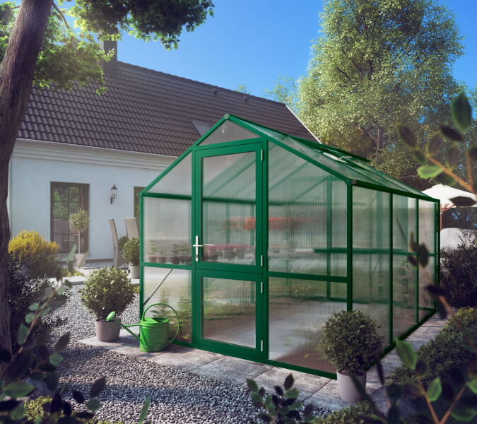 KGT Gewächshaus Modell Rose III, moosgrün 2,33 x 3,23 x 2,15m