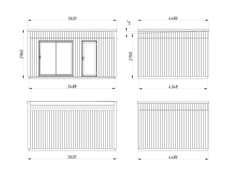 Palmako TINY Gartenhaus REBEKKA 19,4 m²  ISO, 18+47+95 mm Elemente, 562x448 cm, Schiebetür, inkl. Fußboden, natur