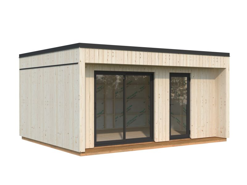 Palmako TINY Gartenhaus REBEKKA 19,4 m²  ISO, 18+47+95 mm Elemente, 562x448 cm, Schiebetür, inkl. Fußboden, natur