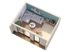 Palmako TINY Gartenhaus REBEKKA 19,4 m²  ISO, 18+47+95 mm Elemente, 562x448 cm, Schiebetür, inkl. Fußboden, natur