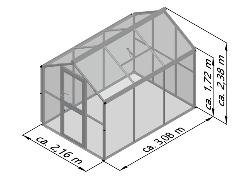 KGT Gewächshaus Modell Galant III anthrazit-grau HKP/HKP 2,16 x 3,08 x 2,38 cm